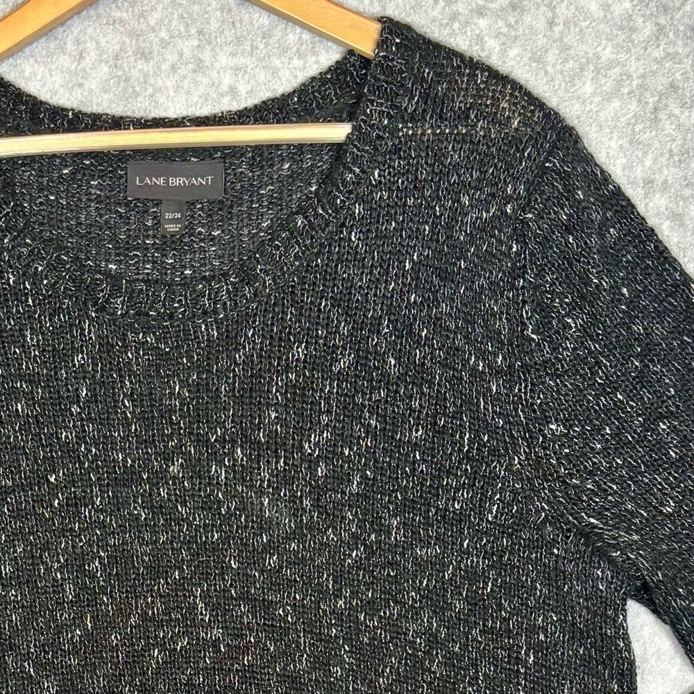 Lane Bryant Marled Sheer Ruffle Pullover Sweater-Black/White-Women Size 22/24